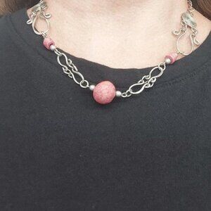 Silver and rose bead necklace